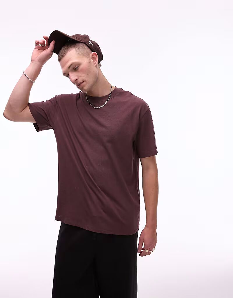 

Футболка Topman свободного кроя с добавлением льна коричневого цвета