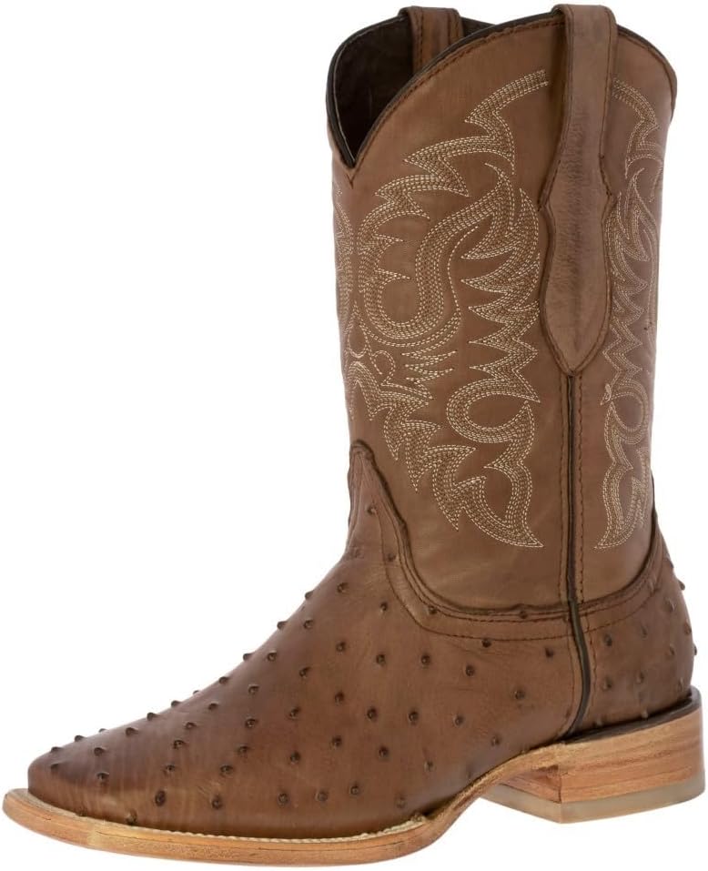 

Мужские коричневые вестерн-сапоги Texas Legacy с кожей и рисунком из перьевой кожи страуса, квадратный носок