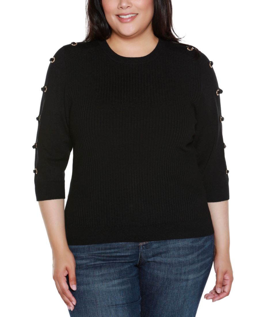 

Свитер большого размера в рубчик с люверсами Belldini, Black, Gold