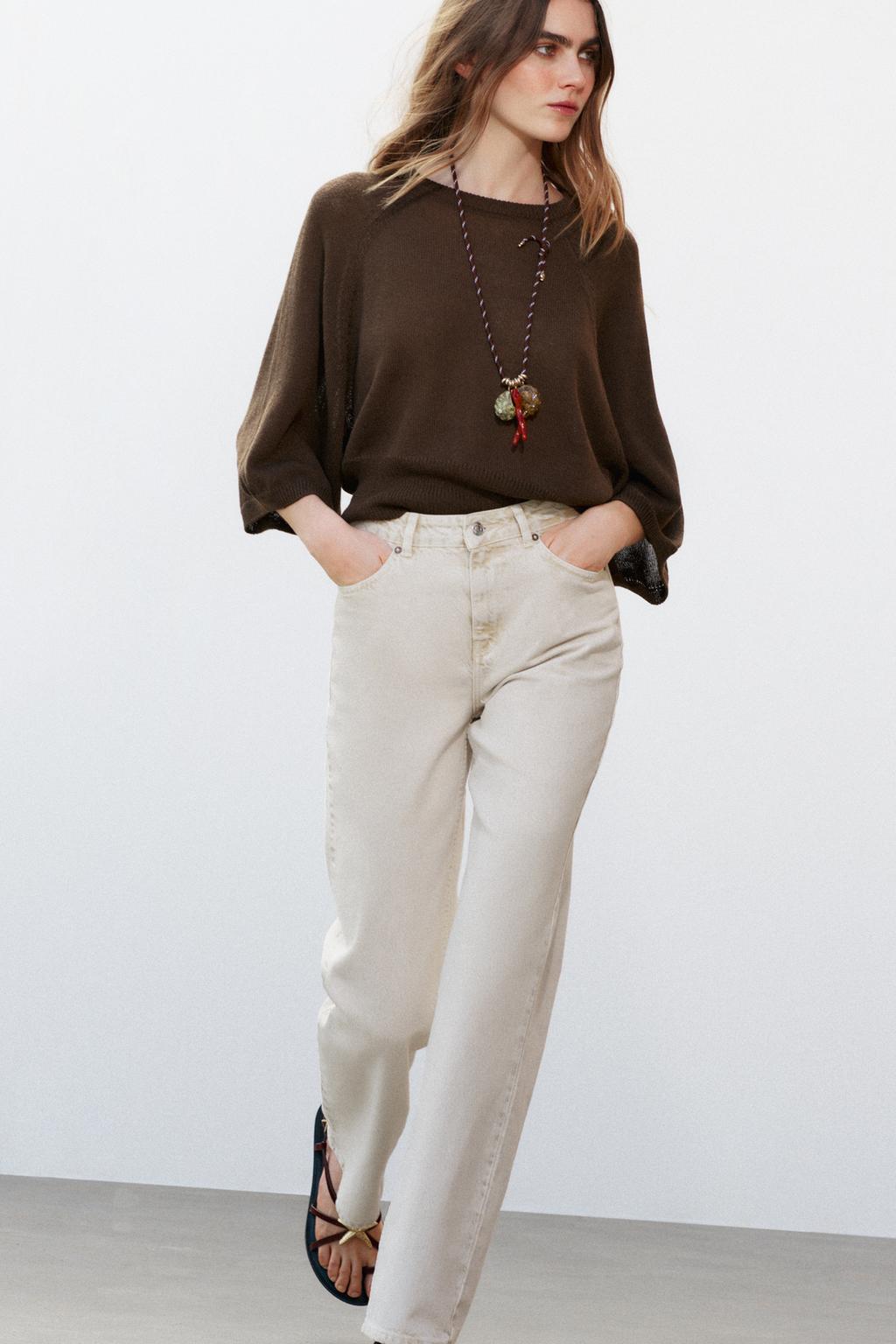 

Джинсы z1975 прямые с высокой талией длинной длины ZARA, экрю
