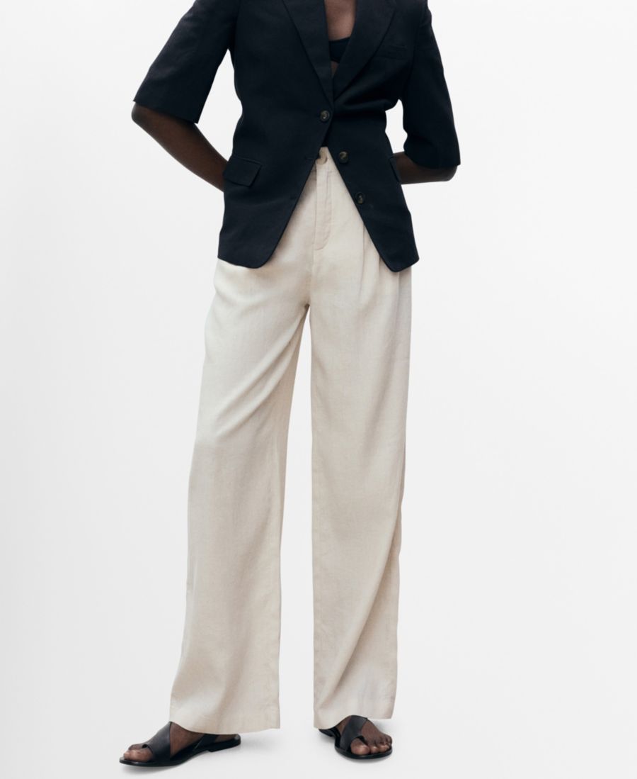 

Женские льняные брюки с пуговицами под черепаховую панцирь MANGO, Light/Pastel Gray