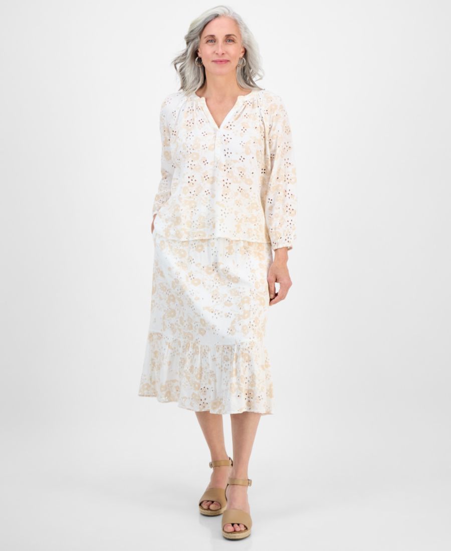 

Женская многоярусная юбка с принтом и перфорацией Style & Co, Neutral Florals