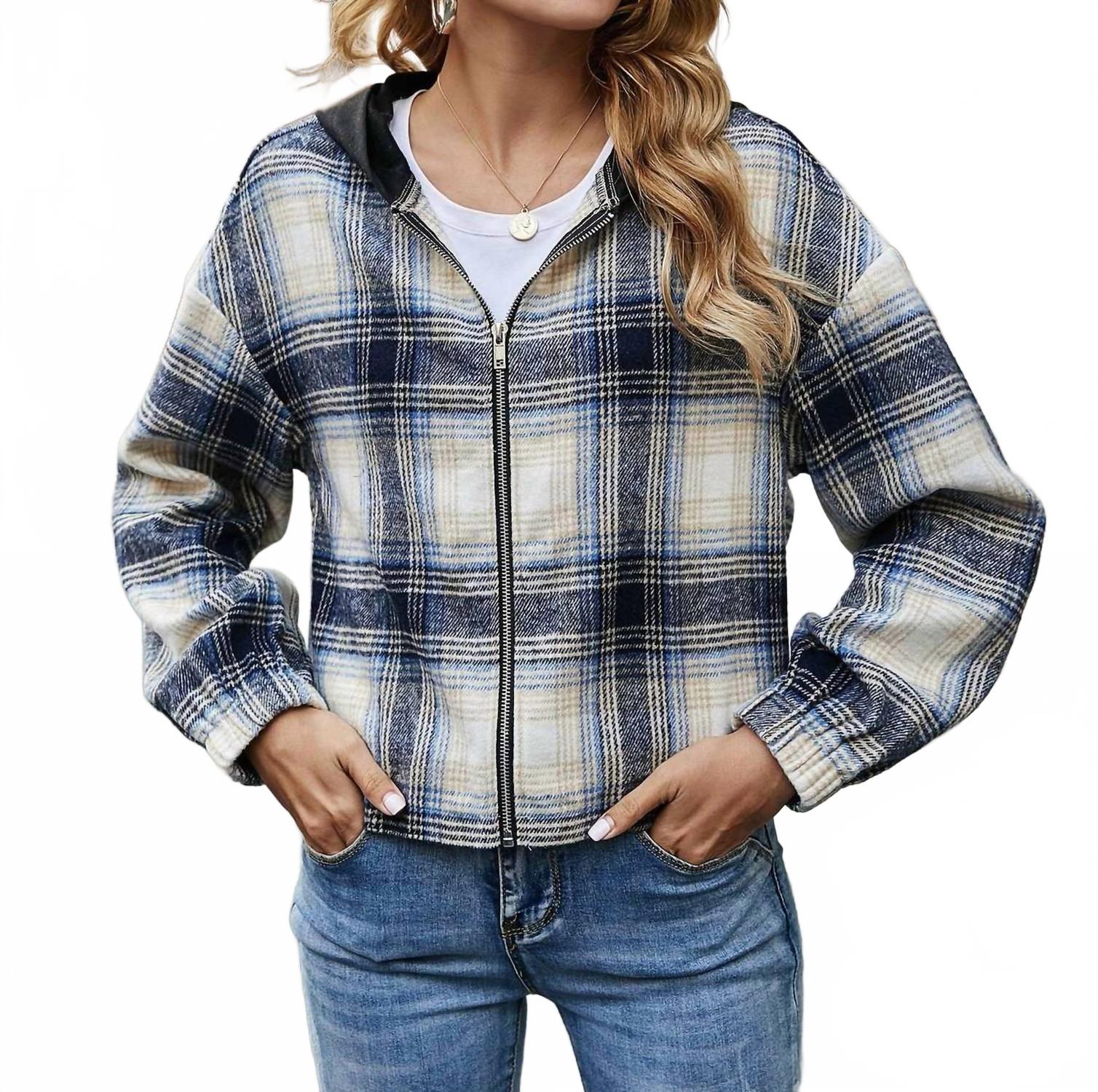 

Пледовая худи с молнией в синем цвете Miss Sparkling