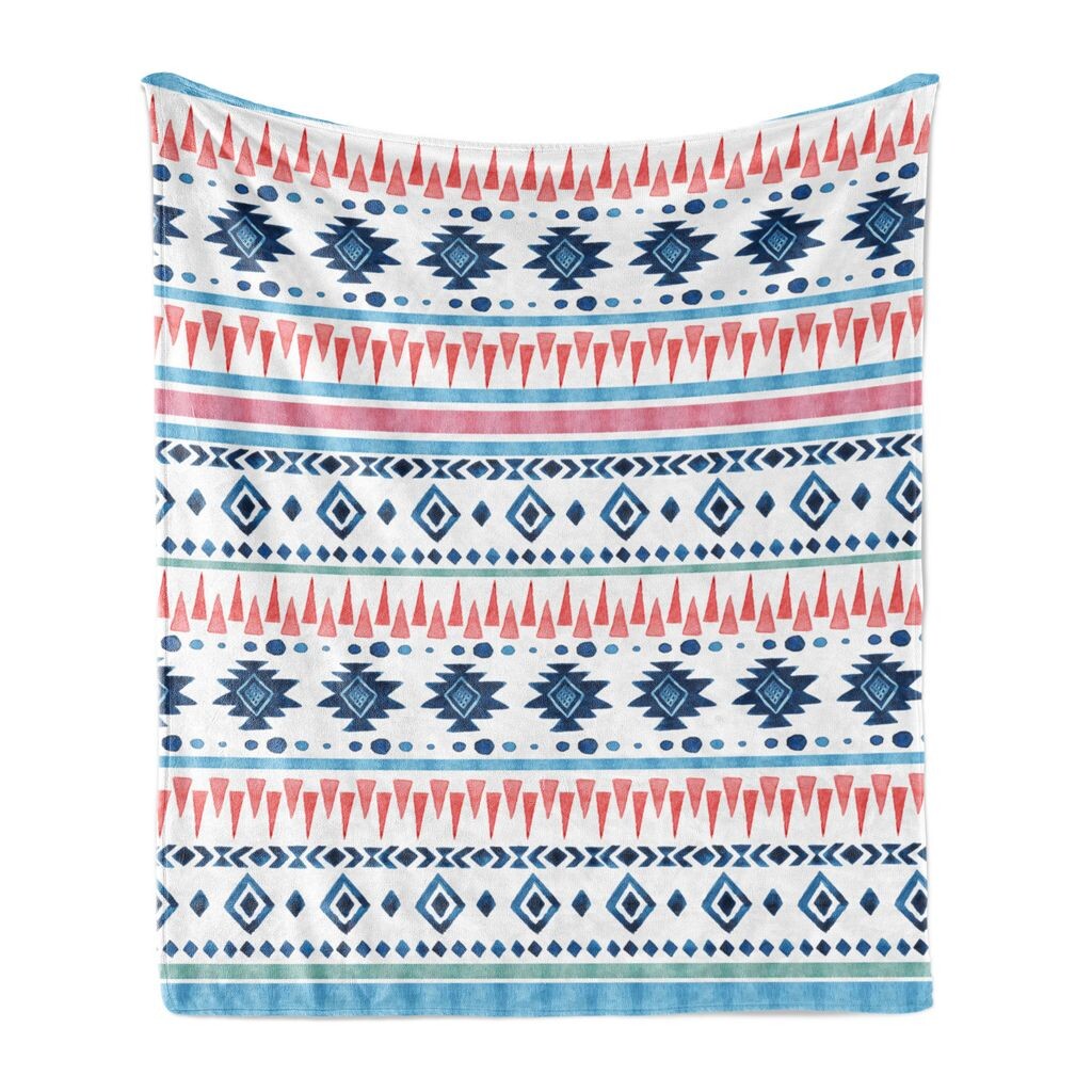 

ABAKUHAUS Ikat Мягкое фланелевое флисовое одеяло, акварельные художественные фигуры, уютный плюш для использования в помещении и на открытом воздухе, 125 x 175 см, темно-голубой коралловый