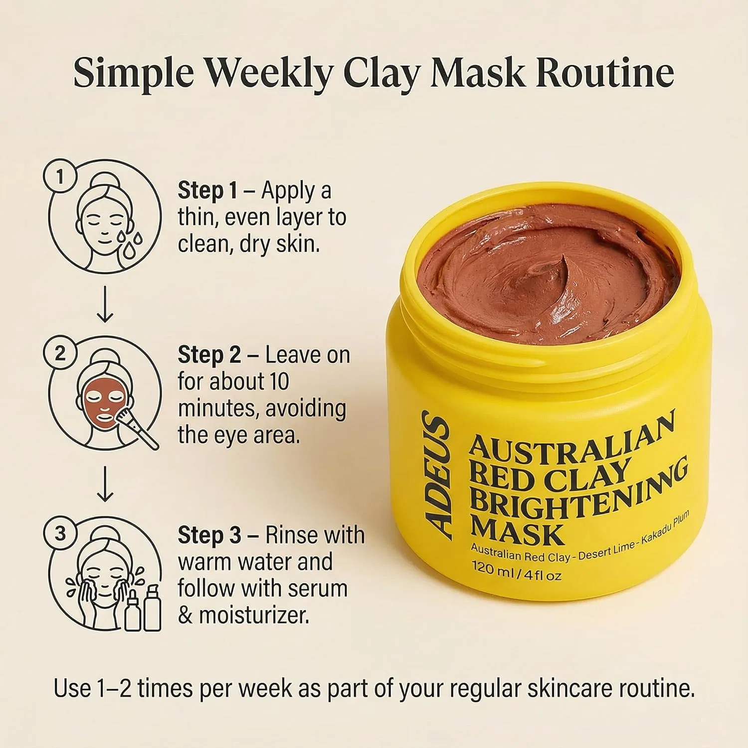 Маска для лица — ADEUS Australian Red Clay Brightening & Desert Lime, 120 мл — фото 2