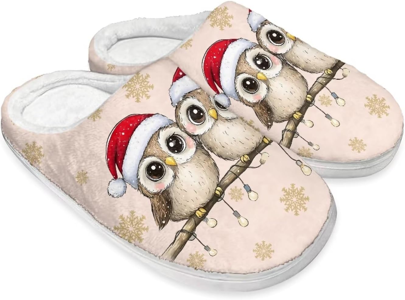 

Праздничные рождественские тапочки для дома и улицы, тапочки, хлопковые тапочки для женщин и мужчин, пушистые зимние тапочки Buxolandt, Christmas Owl Print