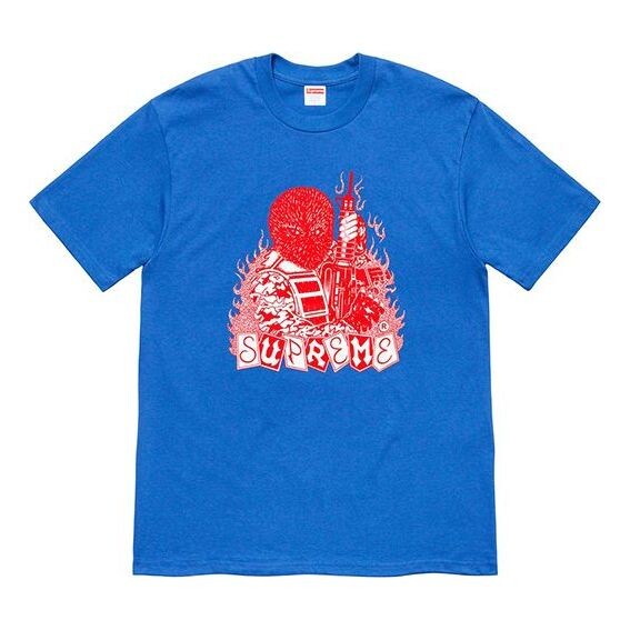 

Футболка fw19 week 7 mercenary tee mercenaries printing short sleeve royal blue t-shirt Supreme, синий