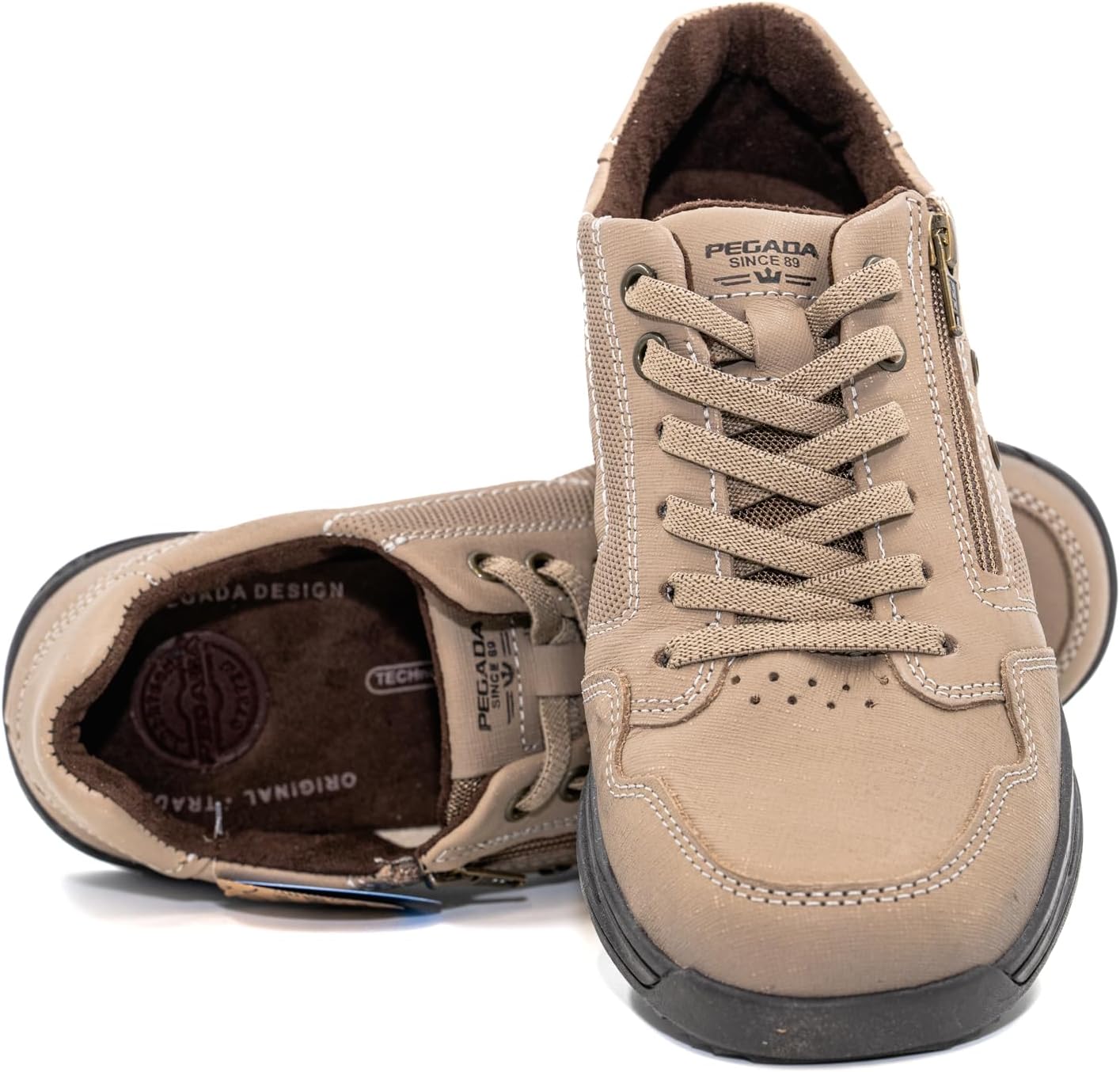 

Мужские повседневные кожаные кроссовки PEGADA, с подошвой из пены с эффектом памяти, современный низкий дизайн, на молнии, спортивные удобные обувь для повседневной носки, модель 111801, песочный