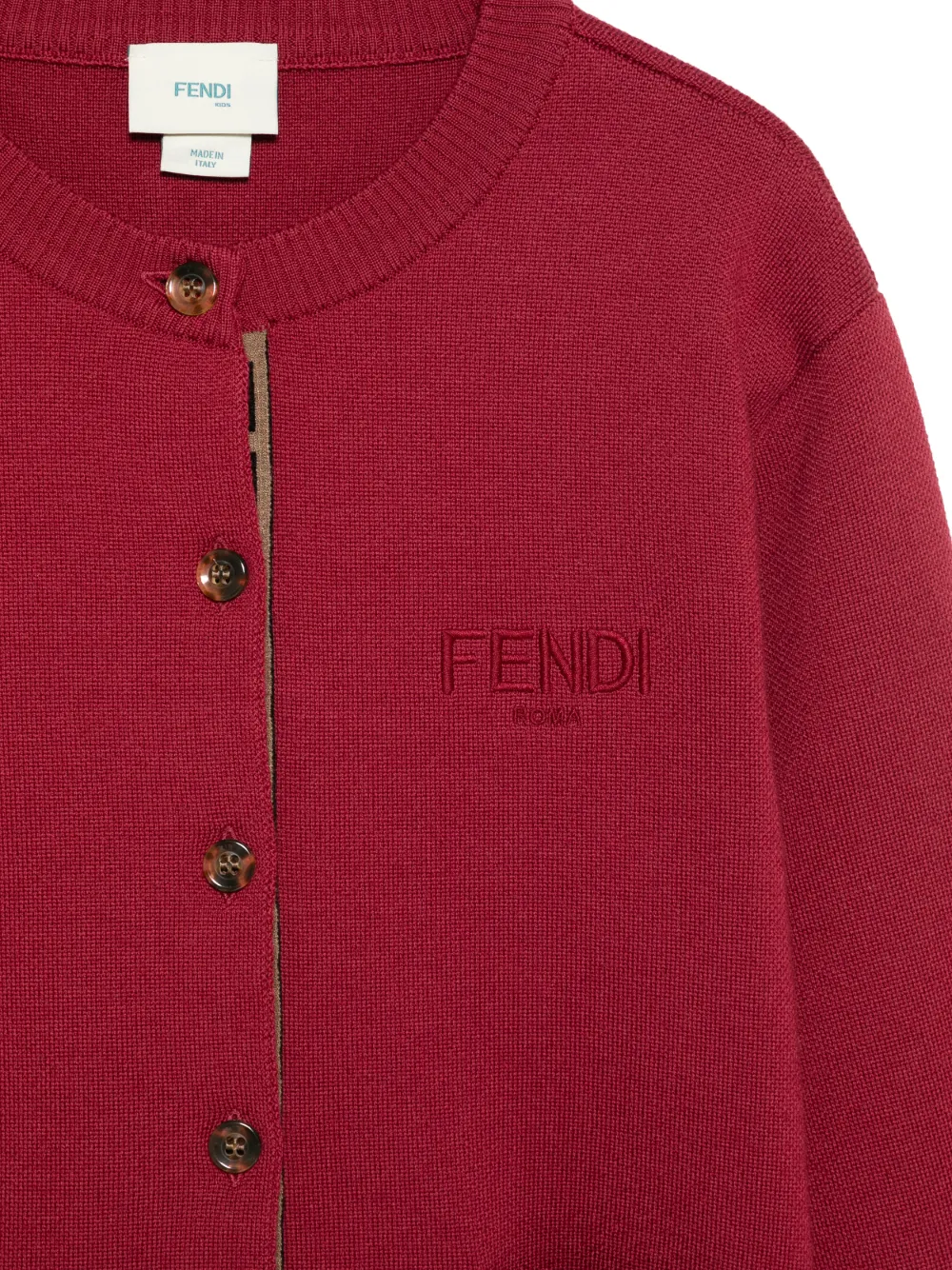 Кардиган с вышитым логотипом Fendi Kids, красный — фото 3