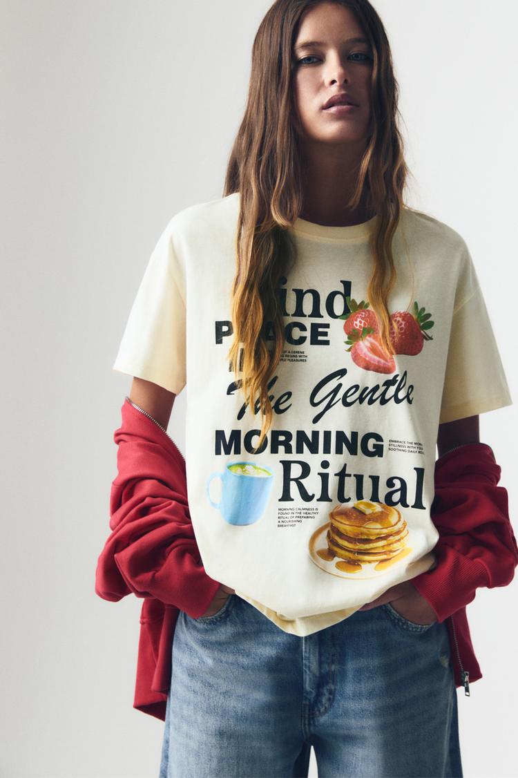 

Футболка с изображением еды Pull And Bear, белый