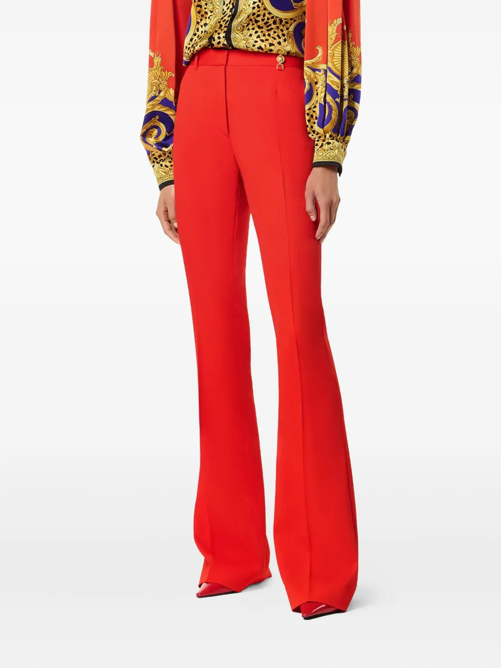 Расклешенные брюки из смесовой шерсти VERSACE, красный — фото 3