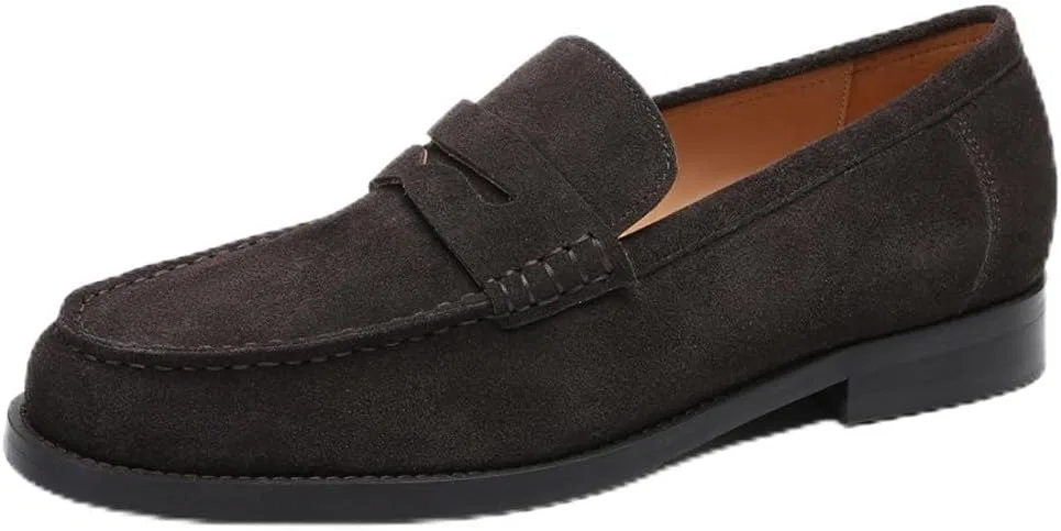 Лоферы кожаные Penny Loafers Simple Minimalist, коричневый (замша) FIAVOM