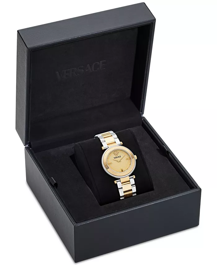 Женские швейцарские часы на стальном двухцветном браслете 35 мм Versace — фото 4