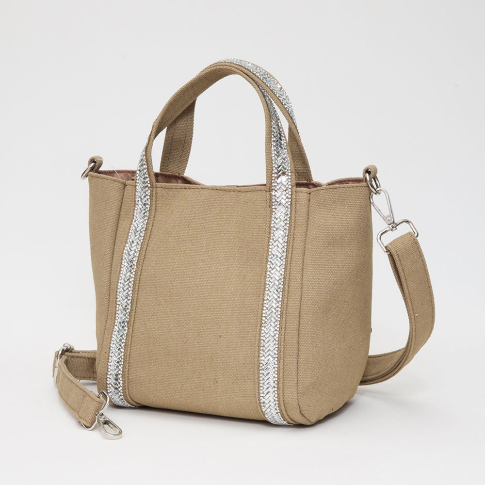 

Мини-сумка-шоппер из холста с ремешком, украшенным стразами, и возможностью ношения через плечо FASHNZFAB, нейтральный