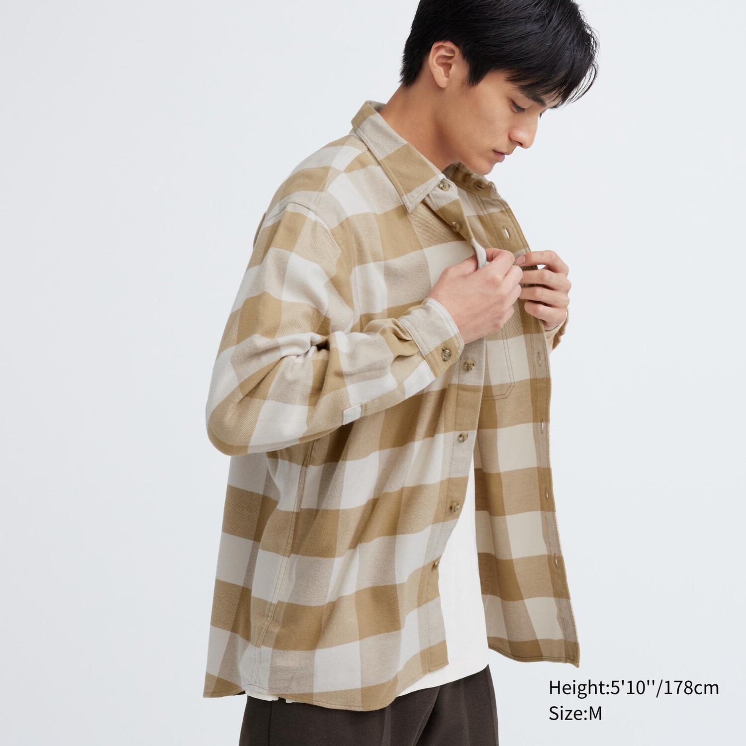 

Рубашка UNIQLO в клетку фланелевая, бежевый