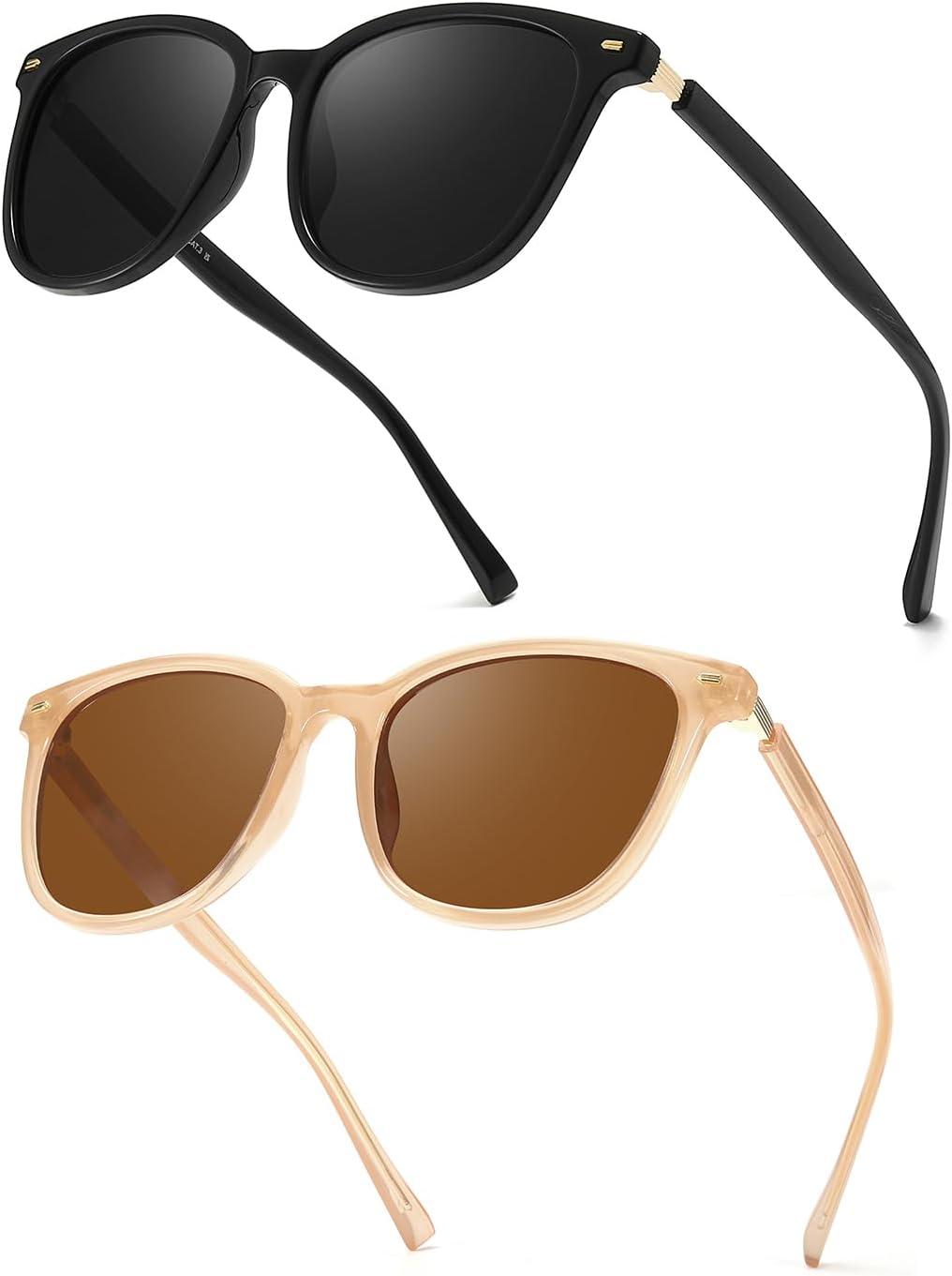 

Женские поляризованные солнцезащитные очки FIMILU – классическая винтажная оправа с золотыми акцентами. Стильные солнцезащитные очки с защитой от УФ-излучения UV400, A3 Black+coffe Frame/Grey+brown Lens