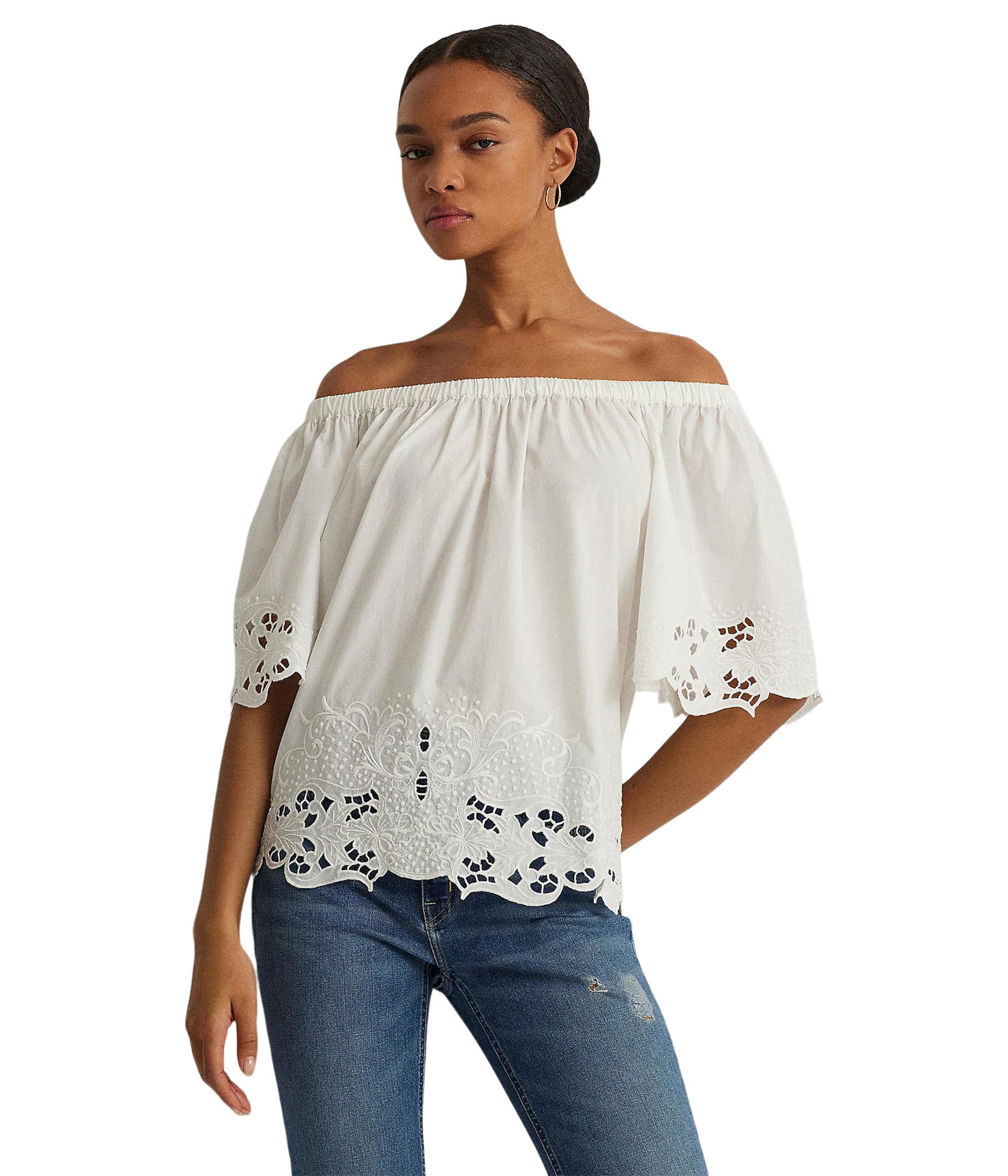 

Блуза Lauren Ralph Lauren Eyelet Cotton Off-the-Shoulder Blouse, белый