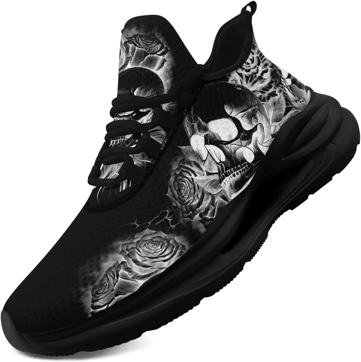 

Мужские кроссовки с черепом Легкие спортивные обувь с амортизацией для ходьбы и тренировок Нескользящие дышащие теннисные кроссовки Coolcustomize, черный