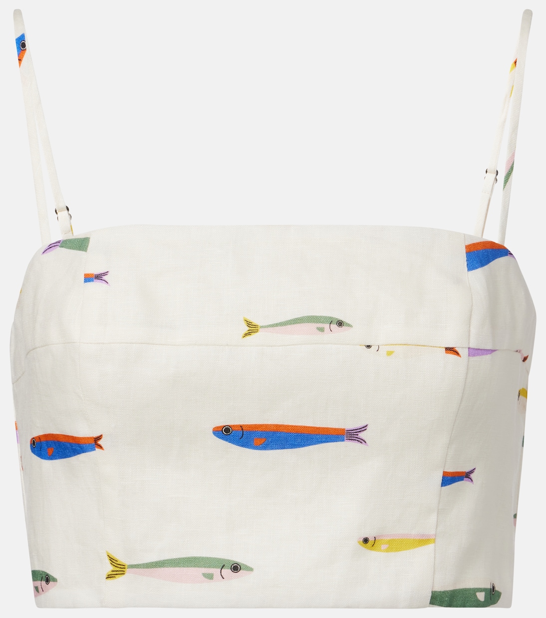 

Федерико принтованный льняной короткий топ Staud, Pop Sardines Ivory