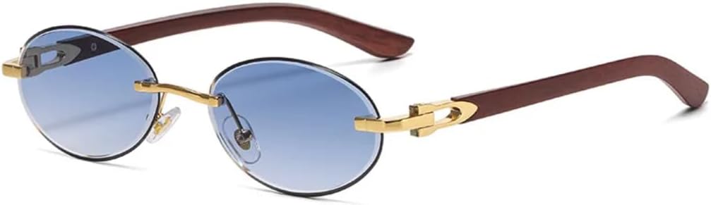 

Винтажные овальные солнцезащитные очки без оправы для женщин и мужчин, роскошные солнцезащитные очки в стиле панк с металлическими заклепками и текстурированными дужками, защита от УФ-излучения UV400 TVTBBVV, Gold-blue