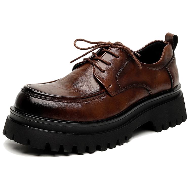 WEISHIBANGWEI Мужские повседневные кожаные туфли Casual Leather Shoes - коричневые, увеличивающие рост, цвет Brown Height Increasing — фото 2