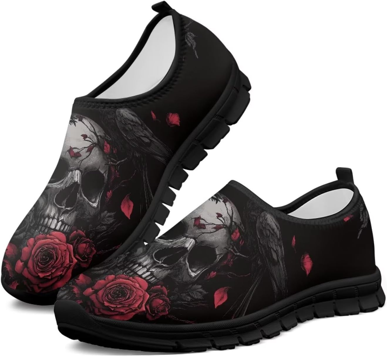 

Мужские слипоны кроссовки легкие повседневные для путешествий прогулок, плоские удобные низкие спортивные туфли для улицы и бега, размеры США 5-14 Qoiuvncy, Skeleton Roses