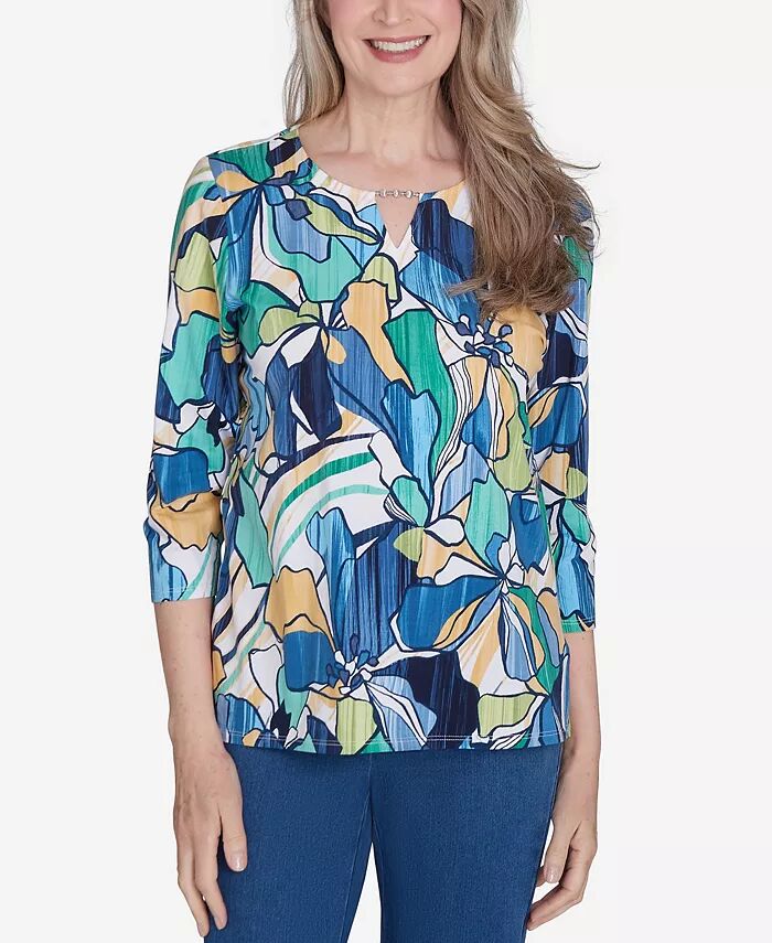 

Футболка Petite Key Items Drama Floral с рукавом три четверти Alfred Dunner, мультиколор