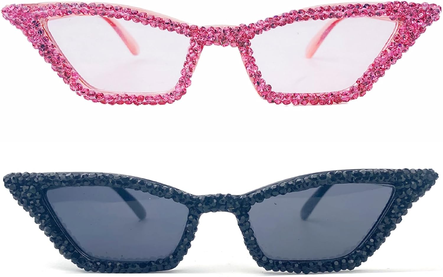 

Модные солнцезащитные очки «кошачий глаз» с бриллиантами для женщин, блестящие солнцезащитные очки со стразами, розовые, для вечеринок, с защитой от УФ-излучения mincl, 2pcs-black&pink