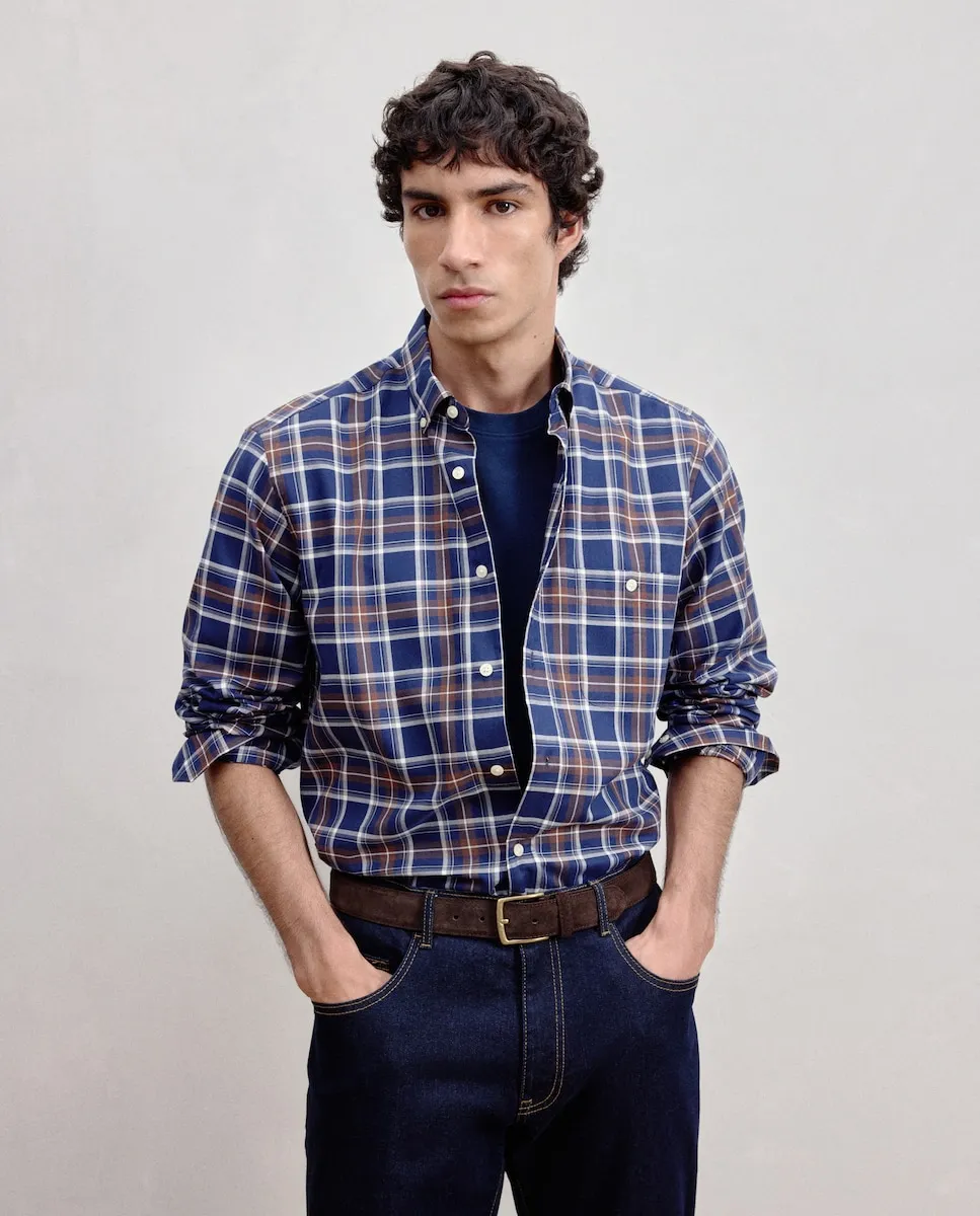 

Рубашка спортивная с длинным рукавом из твила в коричневую клетку Dustin