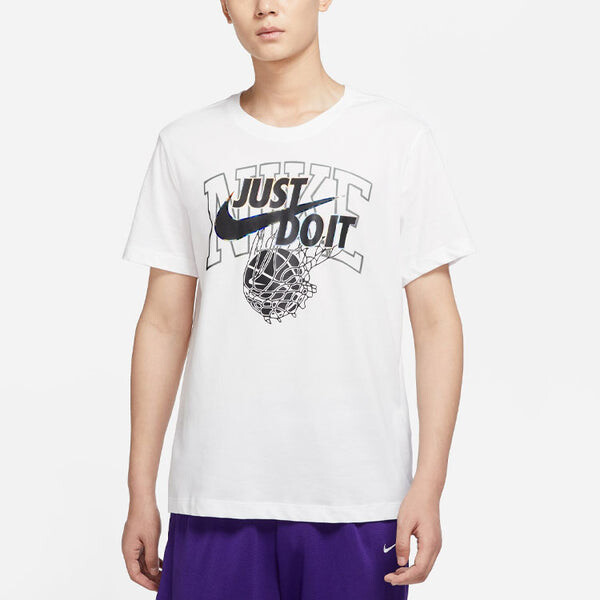 Футболка Men's Nike Just Do It Logo Alphabet Printing Round Neck Short Sleeve White T-Shirt, белый — фото 4