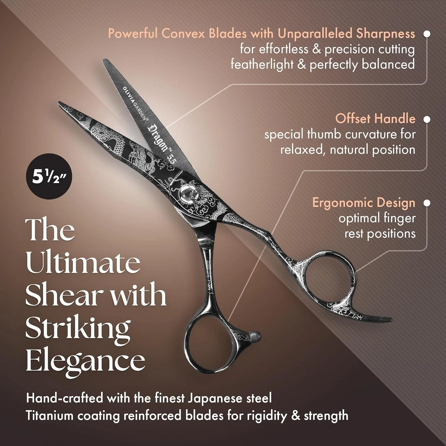Набор для стрижки волос Olivia Garden Dragon Shears Kit - включает профессиональные ножницы для стрижки волос, филировочную машинку, футляр и аксессуары - ножницы с бритвенной остротой. 14 см (1 шт.) — фото 3