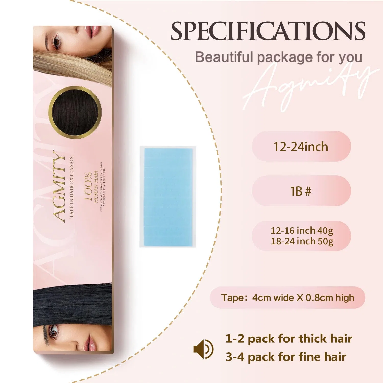 Накладные пряди на ленте из натуральных волос Remy Silky Straight Agmity, #1B Natural Black — фото 4