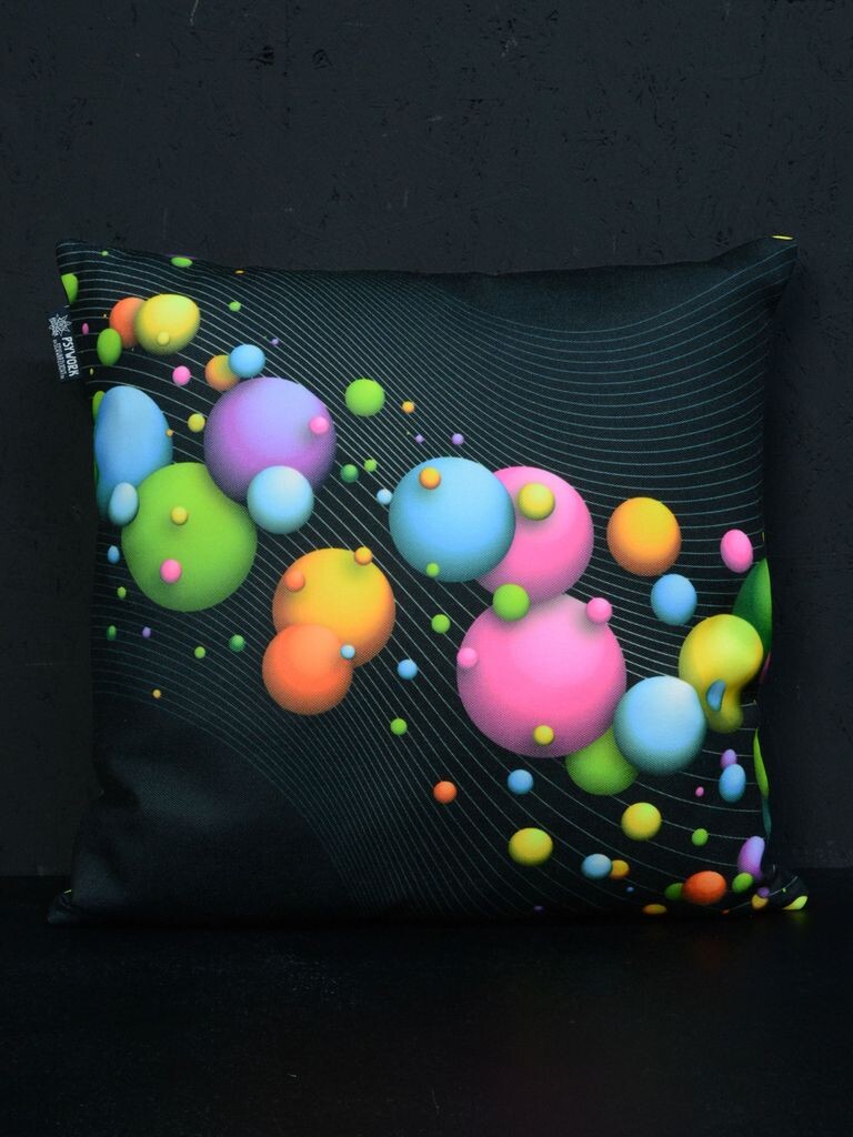 

Подушка PSYWORK черная светлая неоновая "Happy Bubbles", 40х40см