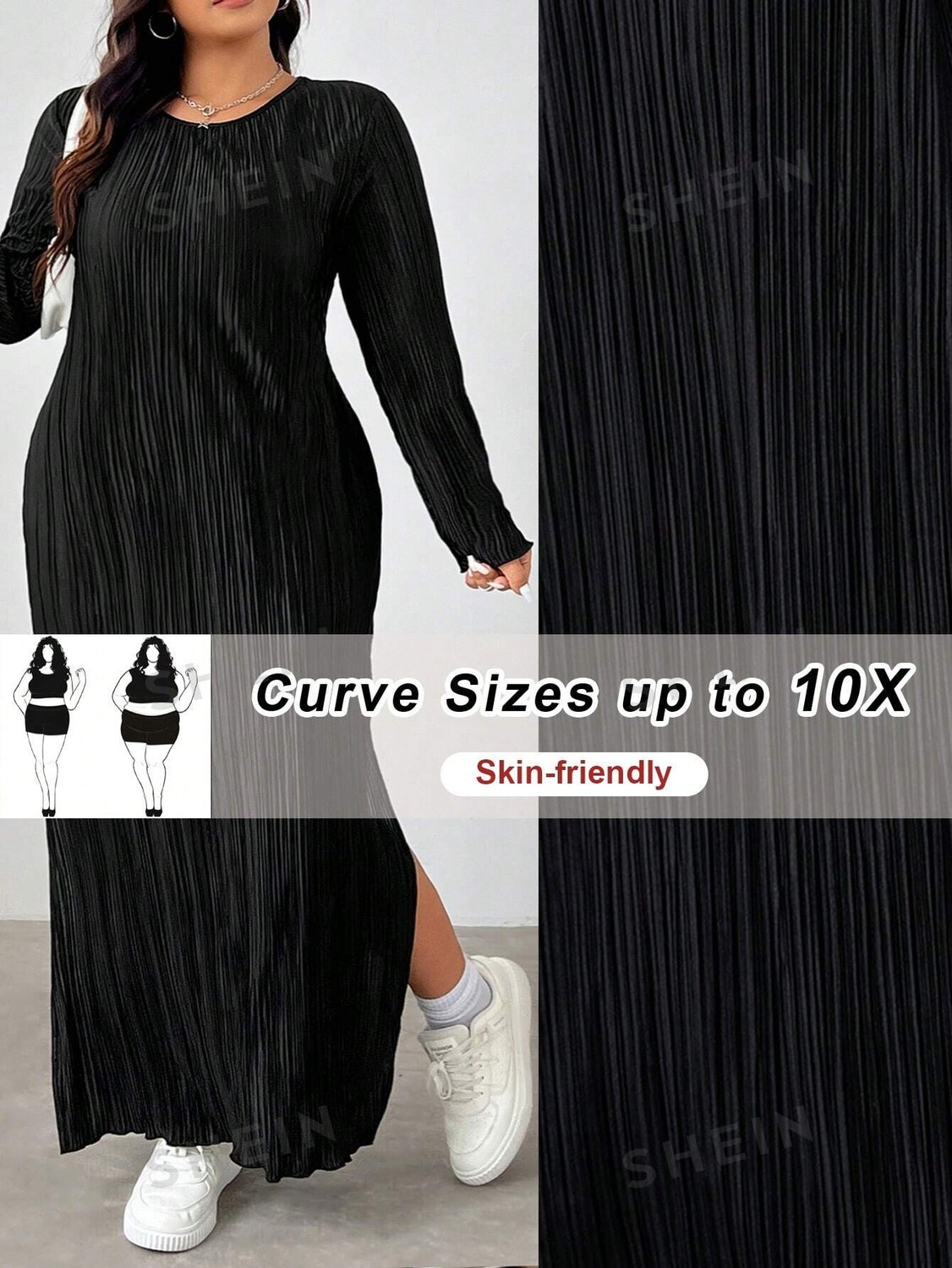 

CURVE+ Очень большое черное платье со складками и высоким разрезом Shein, черный