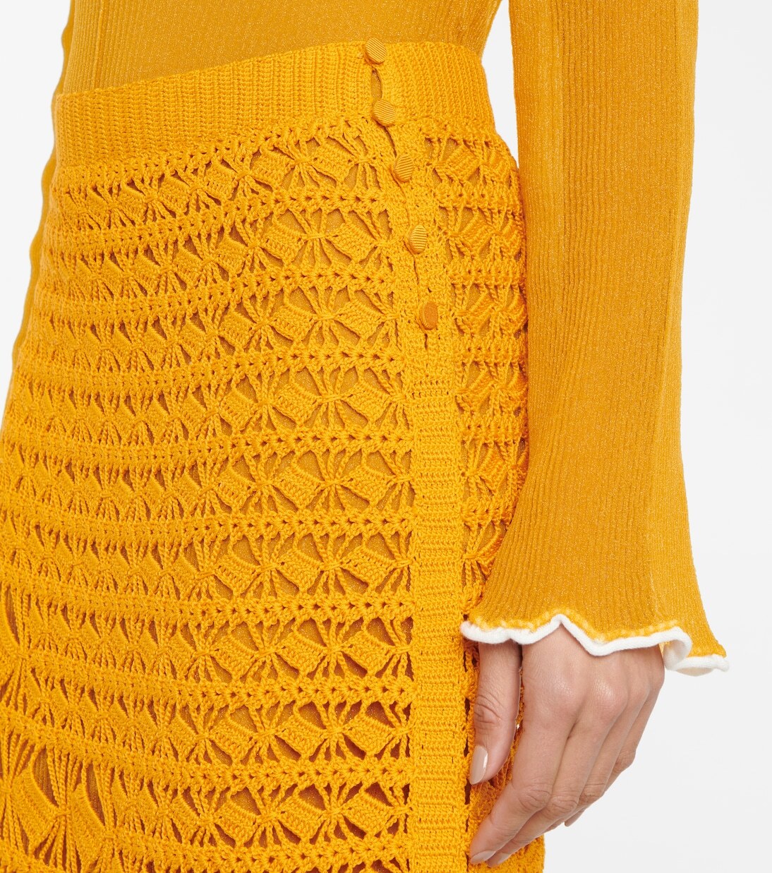 Юбка миди из хлопка, связанная крючком Acne Studios, оранжевый — фото 4