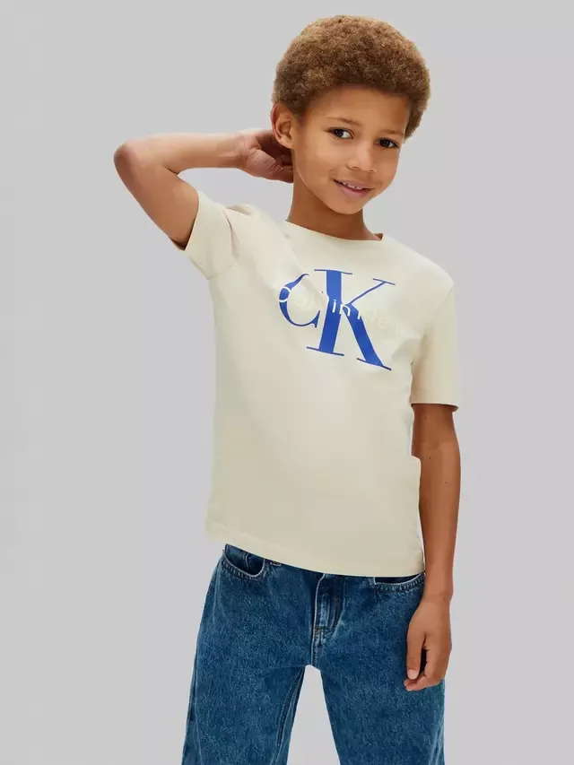 Детская футболка с коротким рукавом и логотипом, цвет овсянка Calvin Klein