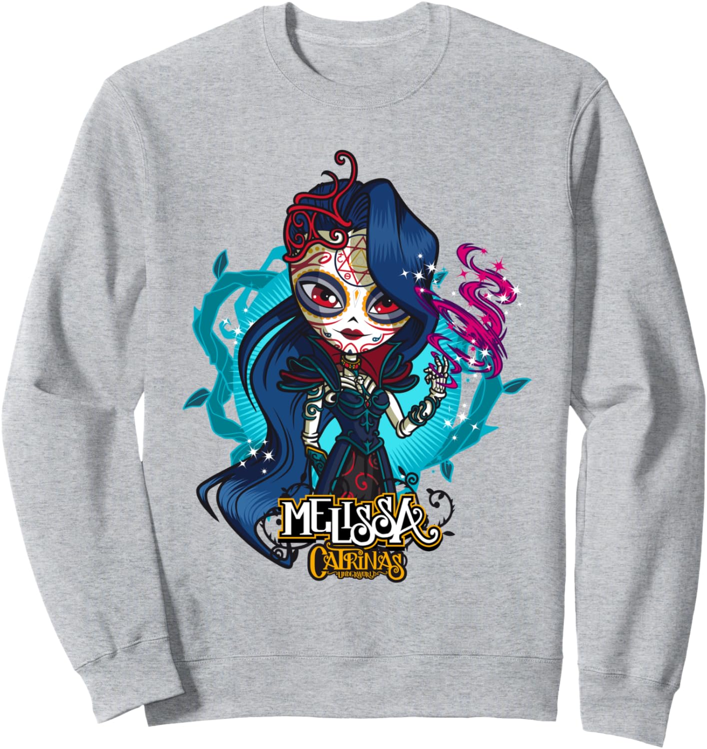 

Подземный мир Катрины - красочная толстовка с дизайном ко Дню мертвых Catrinas, серый