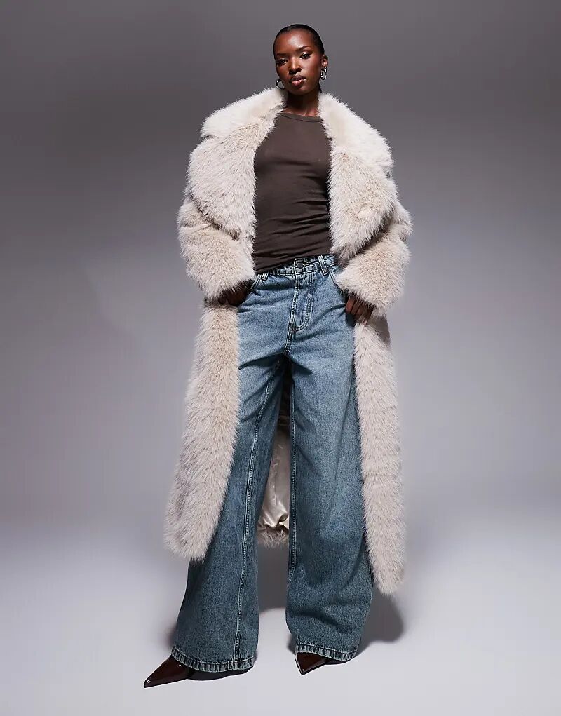 

Эксклюзивное длинное пальто Frolic из искусственного меха с большим воротником бежевого цвета