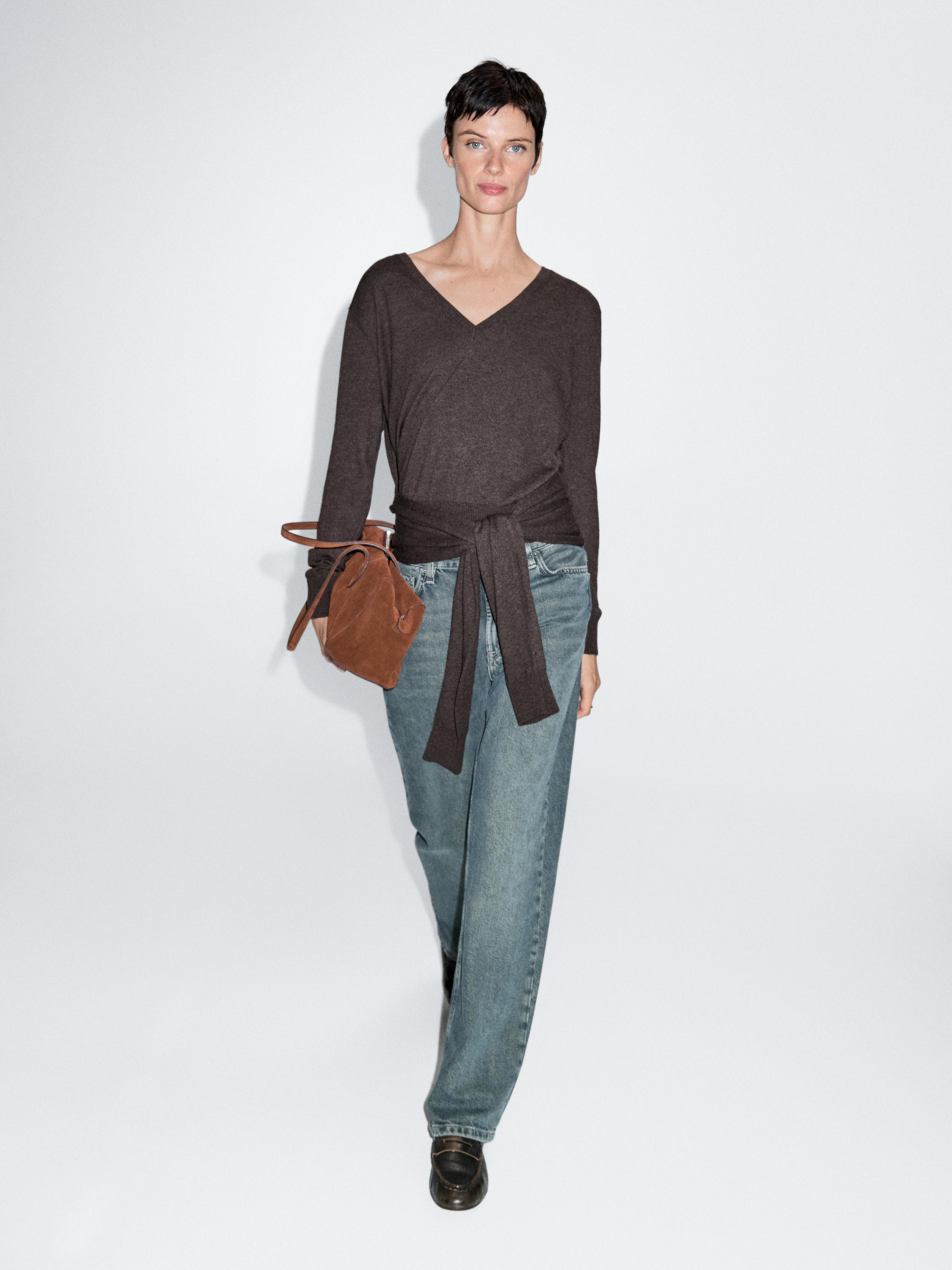 

Вязаный свитер с рукавами-трансформерами Massimo Dutti, коричневый