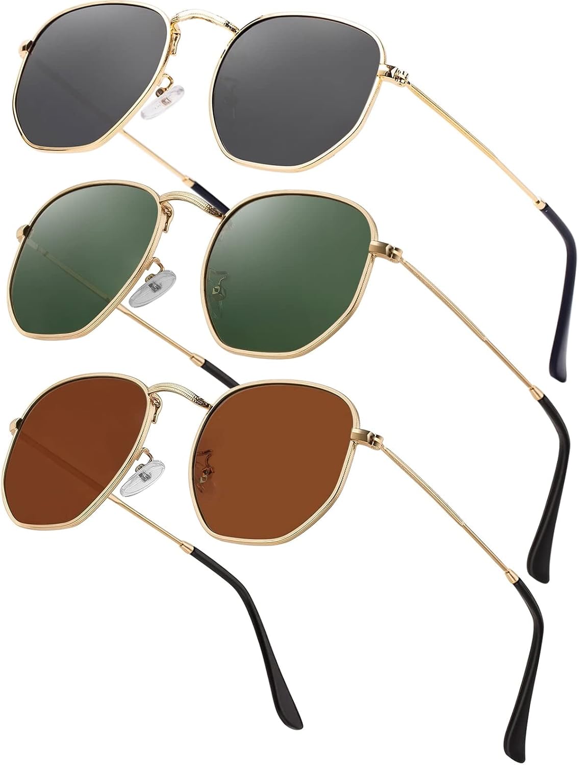 

Хипстерские шестиугольные поляризованные солнцезащитные очки для мужчин и женщин, геометрические квадратные, маленькие, в винтажном стиле, с металлической оправой, ретро-очки Htms, T03-pack/Goldblack/Goldg15/Goldbrown