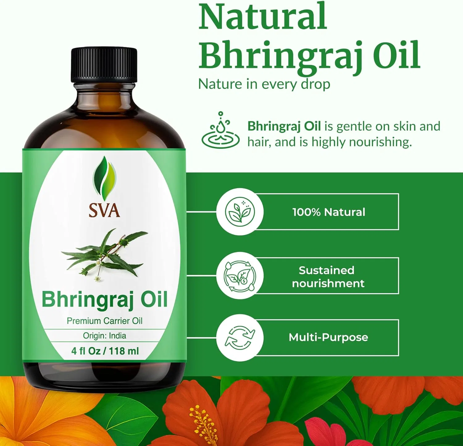 Масло брингараджа SVA ORGANICS 100% чистое и натуральное 120 мл Sva Organics — фото 2