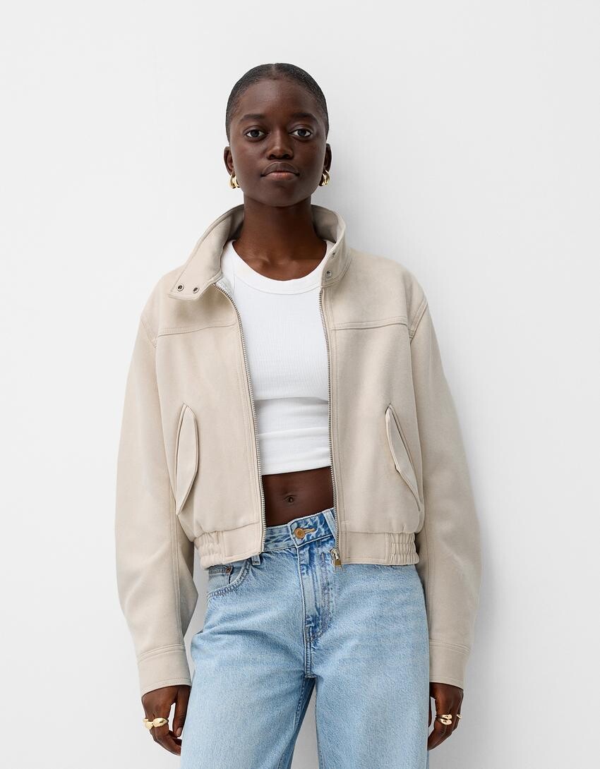 

Куртка из искусственной замши Bershka, бежевый