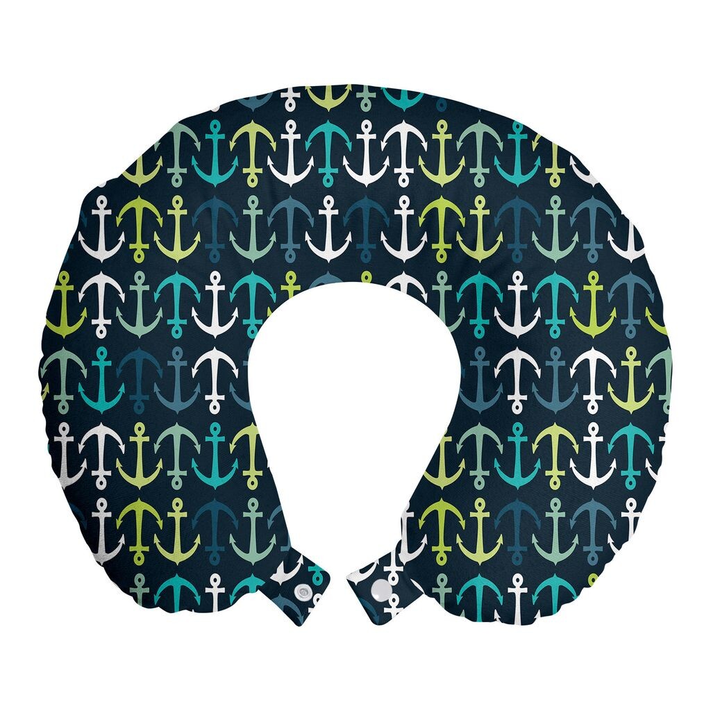 

ABAKUHAUS Anchor Travel Pillow Подушка для шеи, Морское парусное путешествие, Пенопластовые дорожные принадлежности для самолета и автомобиля, 30x30 см, Темно-синий Зеленый Белый