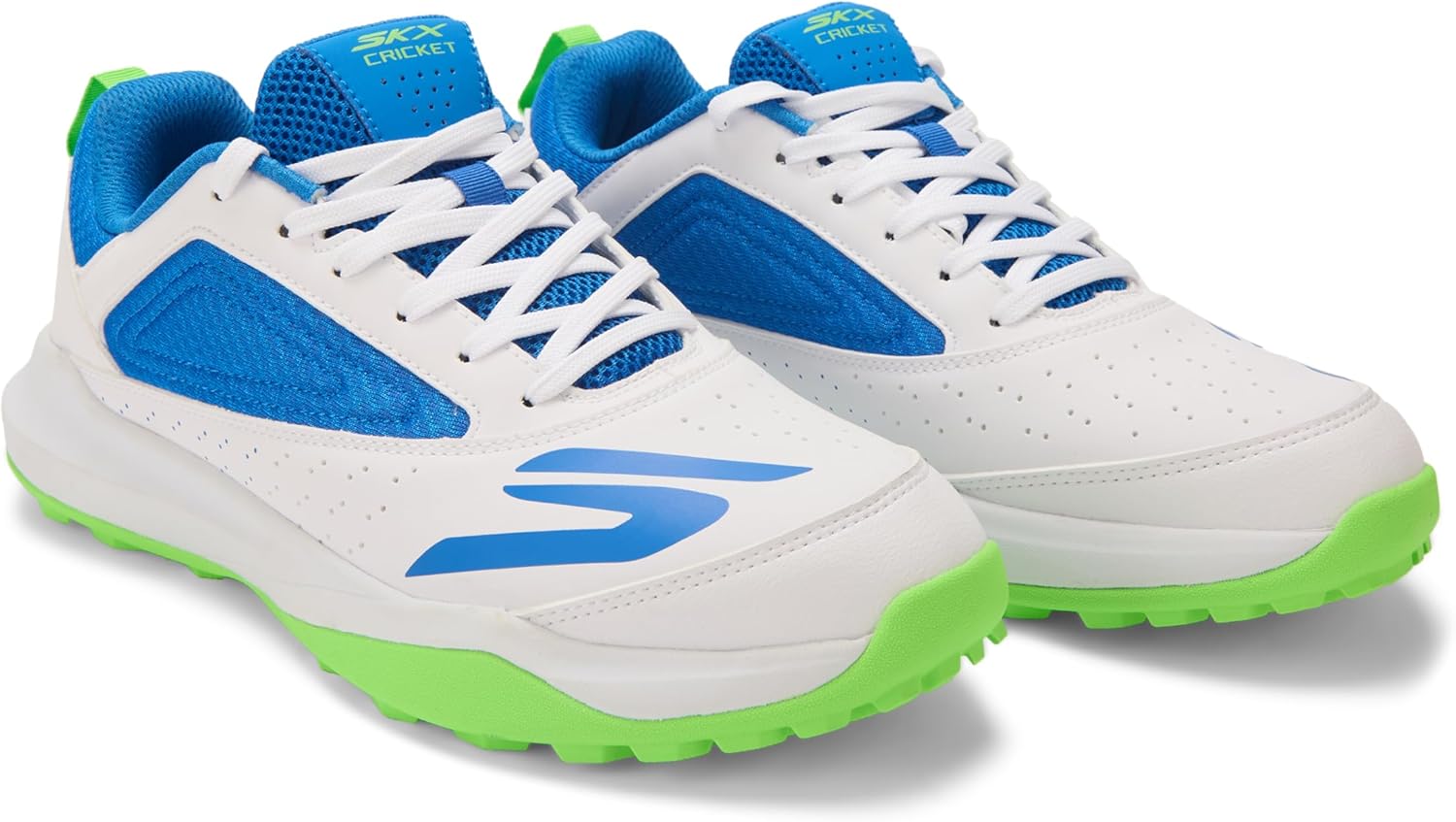 

Мужские кроссовки для крикета Skechers, Верх из синтетики и сетки, Амортизация EVA, Резиновая подошва для травы, белый/синий