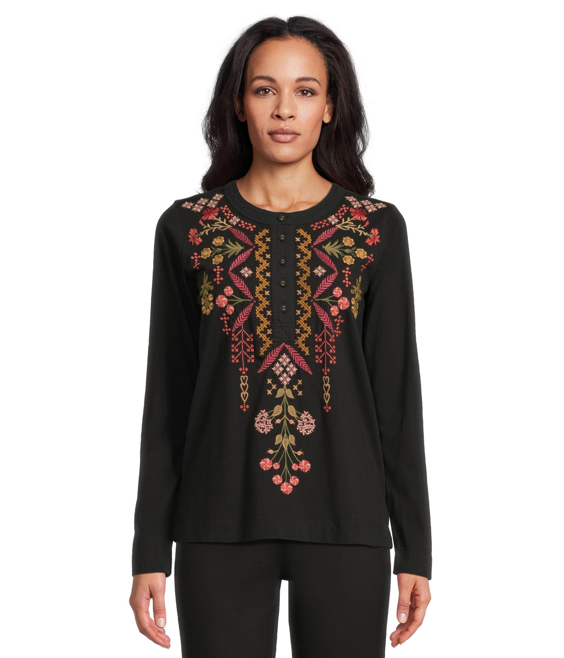 

Футболка Johnny Was Mixed Media Henley T-shirt, черный