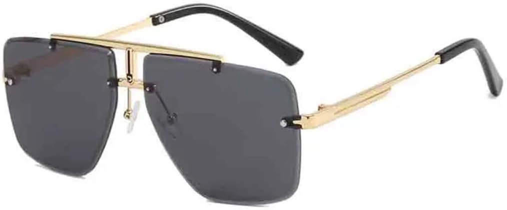 

Модные ретро-солнцезащитные очки без оправы для мужчин и женщин, с двойной перемычкой, металлической оправой, очки для вождения, защита от УФ-излучения UV400 VVTWSSW, Gold Gray