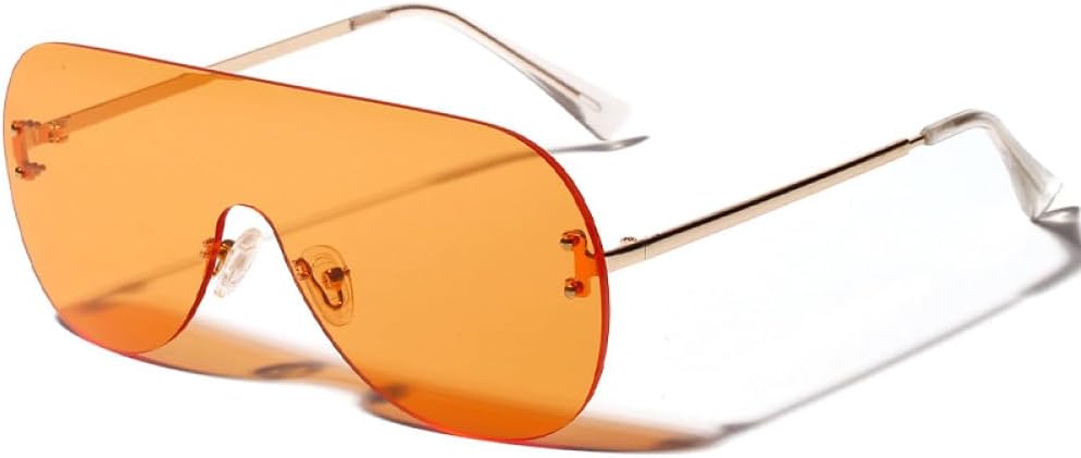 

Солнцезащитные очки в крупной оправе для женщин, прозрачные, летние модные, без оправы, солнцезащитные очки для мужчин, большие, металлические, UV400 generic, Gold Orange