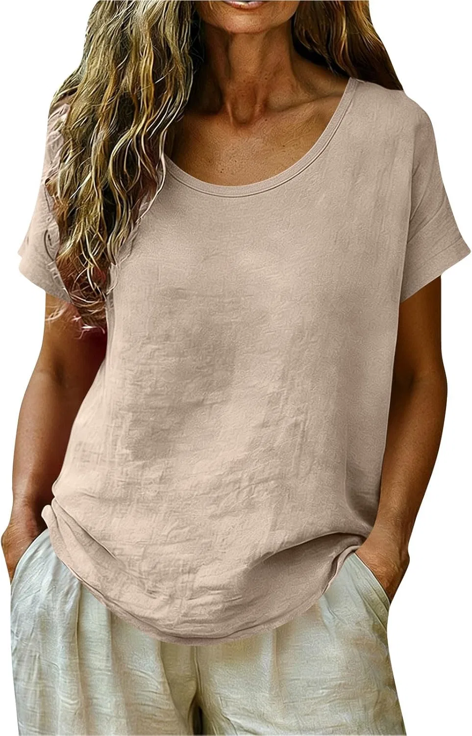 Футболка из хлопка и льна, Khaki