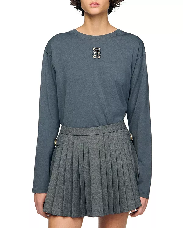 

Футболка с длинным рукавом Ezrane с вышивкой Sandro, серый