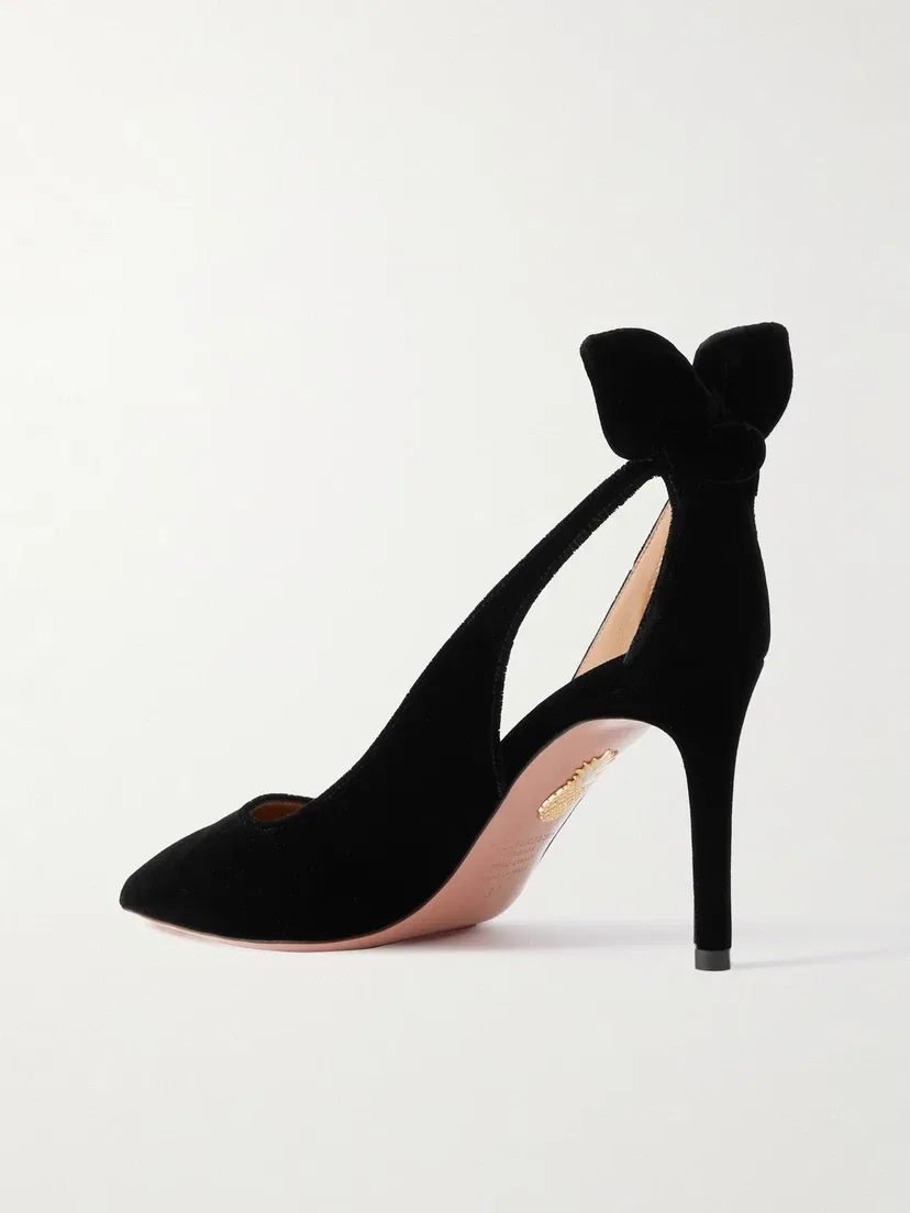 Бархатные туфли-лодочки Bow Tie 85 Aquazzura, черный — фото 3
